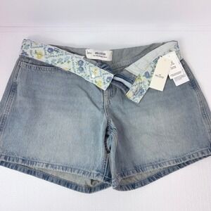 Hollister Low Rise Baggy Denim‎ Shorts Women's Size 4 Floral Waistband Y2K